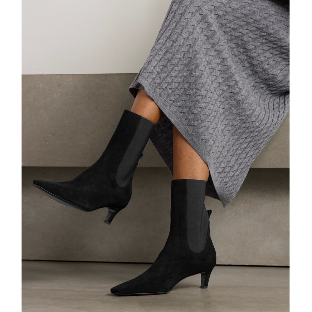 TOTEME The Mid Heel Black Suede Chelsea Boots